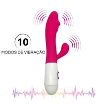 Vibrador Feminino com Estimulador de Clitoris 10 Modos de Vibração Feito em Silicone Pink Super Mute Design