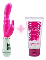 Vibrador Feminino Duplo Estimulador Clitóris e Ponto G + Gel Lubrificante Íntimo Love Lub