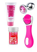 Vibrador Feminino Estimulador Clitóris + Lubrificante Íntimo + Plug Anal com Joia em Aço