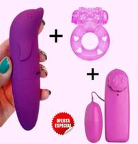 Vibrador Feminino Ponto G + Bullet Cápsula Controle + Anel Peniano Com Vibro Retardante SEX SHOP - Sexy Import