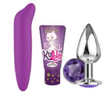 Vibrador Feminino Ponto G Estimulador Clitóris + Gel Dessensibilizante Anal + Plug Anal Em Aço