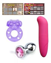 Vibrador Feminino Ponto G + Plug Anal Aço Inox P Iniciante + Anel Peniano Produto Sexshop