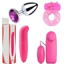 Vibrador Feminino Ponto G + Vibrador Bullet Estimulador Clitóris + Plug Anal + Anel Peniano