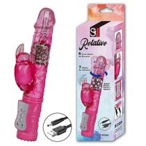 Vibrador Feminino Rotativo com Estimulador Clitóris Recarregável Jack Rabbit