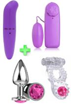 Vibrador liso bullet com vibração plug p anel peniano 4 pçs