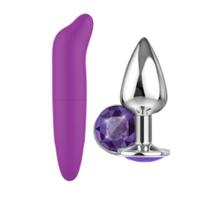 Vibrador Massageador Feminino Clitóris Ponto G + Plug Estimulador Dilatador Anal Com Jóia em Aço