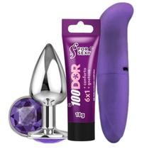 Vibrador Ponto G Estimulador + Plug Anal Dilatador + Gel Dessensibilizante Anal