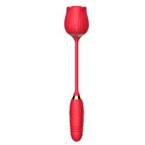 Vibrador Sugador Duplo Vibrator Flower Formato de Rosa 10 Modos Vibração e Vai e Vem Silicone 30cm x 3,1cm