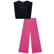 Vic Vicky Conjunto Blusa Cropped e Calca Pink