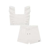 Vic Vicky Conjunto Cropped e Shorts Cintura Alta Viscose Branco