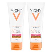 Vichy UV-Glow Kit com 2 Unidades Protetor Solar Facial com Cor FPS60 Média a Negra