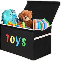 VICTOR'S Grande Caixa de Brinquedos com Tampa, Organizador de Armazenamento de Brinquedos Resistentes Dobráveis Caixas Caixas Cestas para Crianças, Meninos, Meninas, Berçário, Sala de Jogos, 26,8 "x13,8" x16" (Preto)