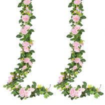 Videira de rosas artificiais Sggvecsy Pink 4 Big Rose 5 Rose Bud