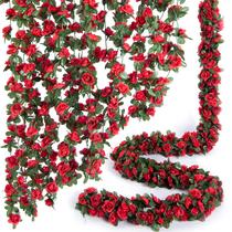 Videira rosa artificial vermelha Garland PONKING 66 pés, 8 unidades