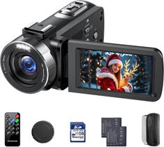 Videocámara 4K 42MP, Pantalla Giratoria de 3.0" a 270, Cámara para Vlogs en YouTube, Zoom Digital 18X, con 2 Baterías, Control Remoto y Tarjeta SD de 32 GB