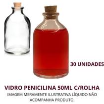 Vidro Penicilina 50Ml C/Rolha - 30Unidades - Primer Essencias