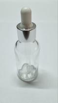 Vidro Transparente-20ml (40 peças)-c/ tampa prata s/ lacre, bulbo branco e pipeta conta gota