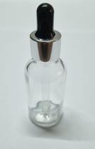 Vidro Transparente-20ml (40 peças)-c/ tampa prata s/ lacre, bulbo preto e pipeta conta gota
