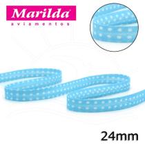 Viés Estampado Fino 24mm 20 metros - Bolinha Turquesa - Marilda