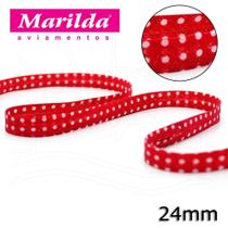 Viés Estampado Fino 24mm 20 metros - Bolinha Vermelha