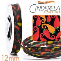 Viés Kitchen Fino 12mm 10 Metros - 373 Pimenta Amarela Com Fundo Preto - Cinderela