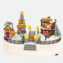 Vila de natal bela flor patins/gelo e ponte 24x14x2cm 91665 resina Vila de natal bela flor patins/gelo e ponte 24x14x2cm 91665 resina