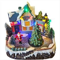 Vila Natalina LED Luz Movimento Noel Pinheiro A Pilha Enfeite 20cm