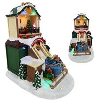 Vila Natalina Musical Arvore Natal Papai Noel Fabrica de Brinquedo LED Movimento Saco de Presente Som Luz Festa Fim Ano