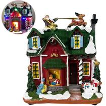Vila Natalina Papai Noel no Telhado Cenário com LED 16cm Vila Natalina Papai Noel no Telhado Cenário com LED 16cm