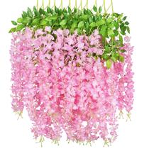 Vinha de flores artificiais GPARK Wisteria, 45 polegadas, pacote com 12 unidades, rosa Vinha de flores artificiais GPARK Wisteria, 45 polegadas, pacote com 12 unidades, rosa