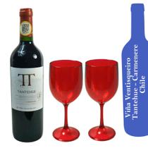 Vinho Chileno Tinto Seco Carmenere + 2 Taças em Acrílico
