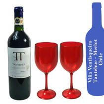 Vinho Chileno Tinto Seco Merlot + 2 Taças em Acrílico