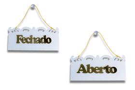 VINTAGE Aberto/Fechado em Acrílico - Branco com Dourado