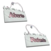 VINTAGE Aberto/Fechado em Acrílico - Branco com Rose VINTAGE Aberto/Fechado em Acrílico - Branco com Rose
