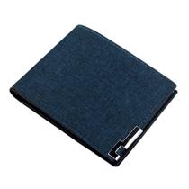 Vintage Men's Canvas Bifold Short Wallet Coin Change Pocket Purse ID Credit Card Holder - Azul