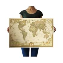 Vintage Retro Papel Kraft Mapas Mundiais Lua Cartaz Terceira Terra Cidade Antiga Adesivo De Parede