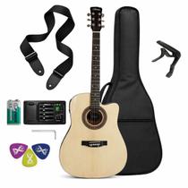 Violão Elétrico Aço Folk Storm Natural Capa Correia Capotraste Palheta Violão Elétrico Aço Folk Storm Natural Capa Correia Capotraste Palheta