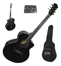 Violão Eletro Acústico modelo Folk Deviser Cutway Lx4 Bk Preto Tampo Sólido com Capa Bag Destro Violão Eletro Acústico modelo Folk Deviser Cutway Lx4 Bk Preto Tampo Sólido com Capa Bag Destro