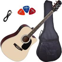 Violão Eletroacústico Aço GIANNINI GDC-1 CEQ Satin Natural + Capa + Palhetas + Cabo P10