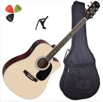 Violão Eletroacústico Aço GIANNINI GDC-1 CEQ Satin Natural + Capa + Palhetas + Capotraste