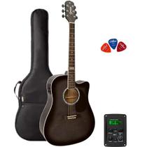 Violão Eletroacústico Aço Giannini GF-1D CEQ Translucent Black + Capa + Palhetas