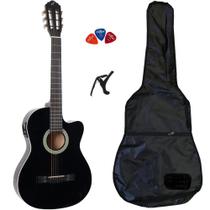 Violão Eletroacústico GIANNINI Flat Aço SF-14 Preto + Capa + Palhetas + Capotraste