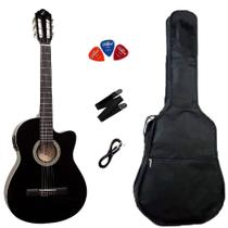 Violão Eletroacústico GIANNINI Nylon Flat NF-14 Preto + Capa + Correia + P10 + Palhetas