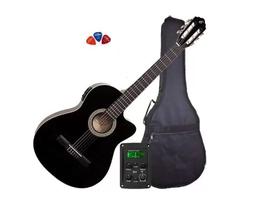 Violão Eletroacústico GIANNINI Nylon Flat NF-14 Preto + Capa + Palhetas