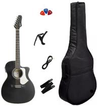 Violão Tagima Rio Negro Black Satin + Capa + Correia + P10 + Capotraste + Palhetas Violão Tagima Rio Negro Black Satin + Capa + Correia + P10 + Capotraste + Palhetas