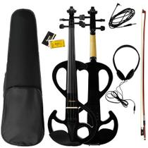 Violino Elétrico Intermediário Orquezz Scroll 4,4 Maciço com Estojo Arco Breu Fone e Cabo Ajustado por Luthier Preto Z010E