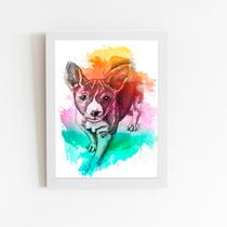 Vira Lata Cachorro Aquarela Quadro Moldura Branca 60x40cm Vira Lata Cachorro Aquarela Quadro Moldura Branca 60x40cm