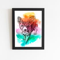 Vira Lata Cachorro Aquarela Quadro Moldura Preta 60x40cm Vira Lata Cachorro Aquarela Quadro Moldura Preta 60x40cm