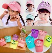 Viseira Boné Menina Tricot Rabbit Orelhinha Coelho Criança Fashionista Moda Kids Proteção solar Viseira Boné Menina Tricot Rabbit Orelhinha Coelho Criança Fashionista Moda Kids Proteção solar