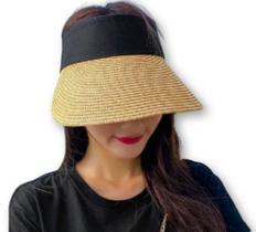 Viseira feminina verão palha sintética faixa preta moda blogueira